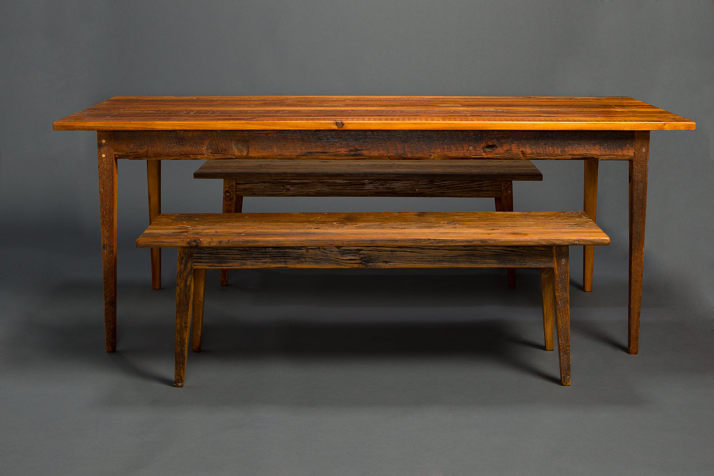 Antique Heart Pine Signature Farm Table with Benches